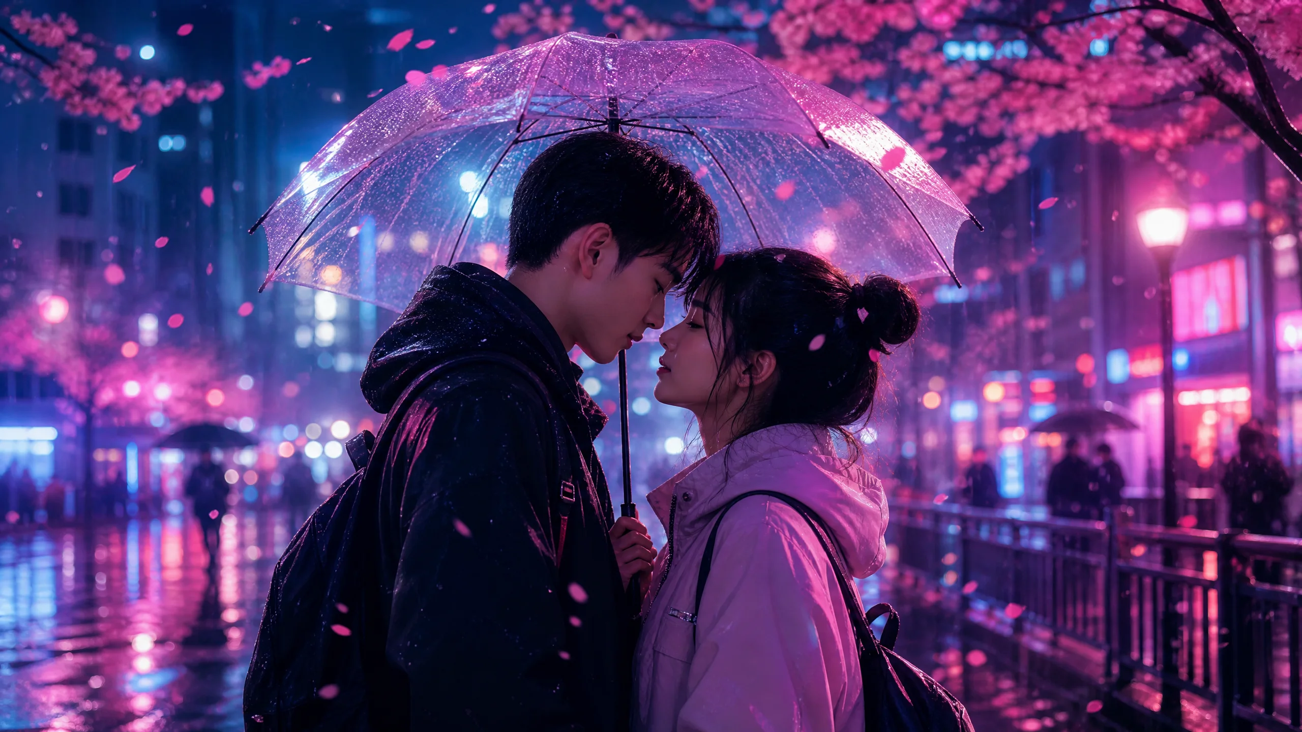 甜蜜情侣雨中撑伞